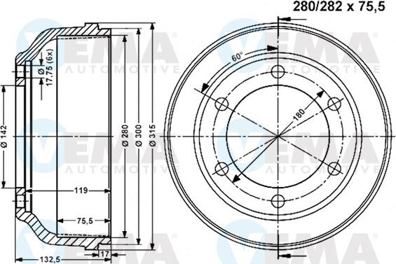 VEMA 801164 - Tamburo freno www.autoricambit.com