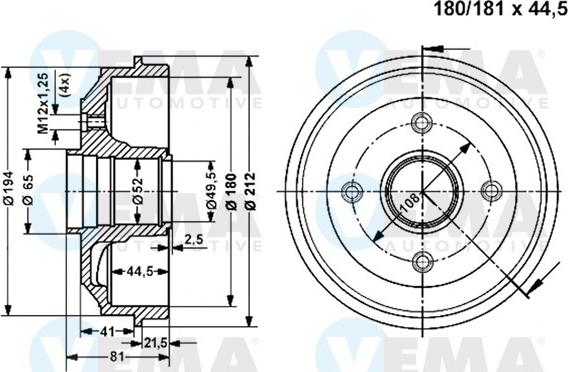 VEMA 801125 - Tamburo freno www.autoricambit.com