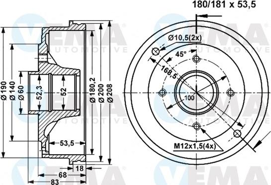 VEMA 801311 - Tamburo freno www.autoricambit.com