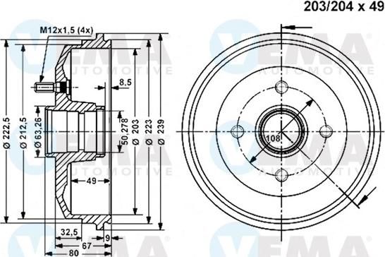 VEMA 801268 - Tamburo freno www.autoricambit.com