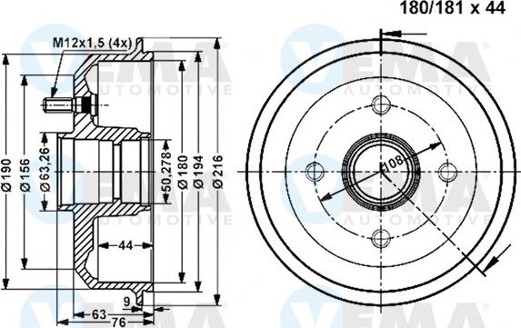 VEMA 801267 - Tamburo freno www.autoricambit.com