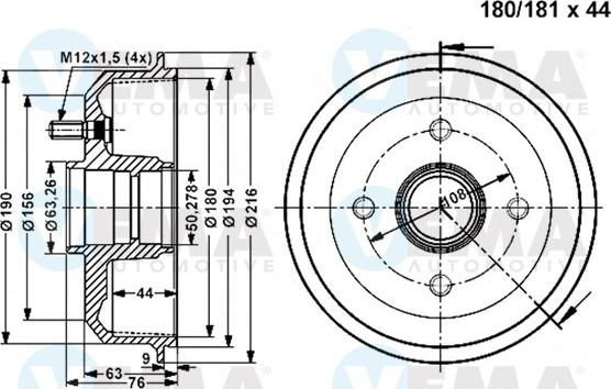 VEMA 801278 - Tamburo freno www.autoricambit.com