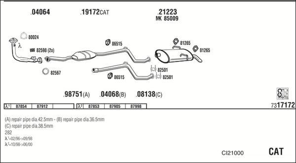 Walker CI21000 - Impianto gas scarico www.autoricambit.com