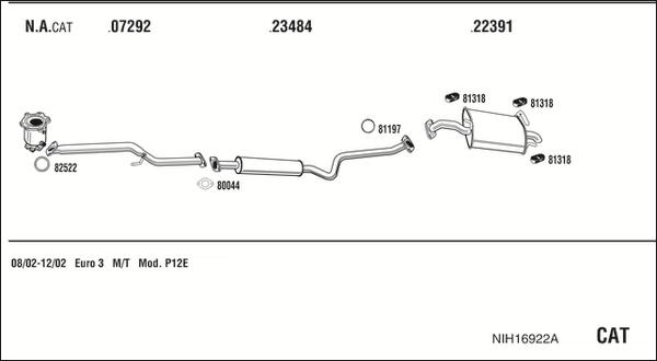 Walker NIH16922A - Impianto gas scarico www.autoricambit.com