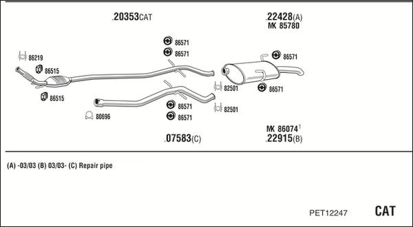 Walker PET12247 - Impianto gas scarico www.autoricambit.com