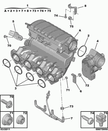 CITROËN 0348.Q5 - Kit guarnizioni, Collettore aspirazione www.autoricambit.com