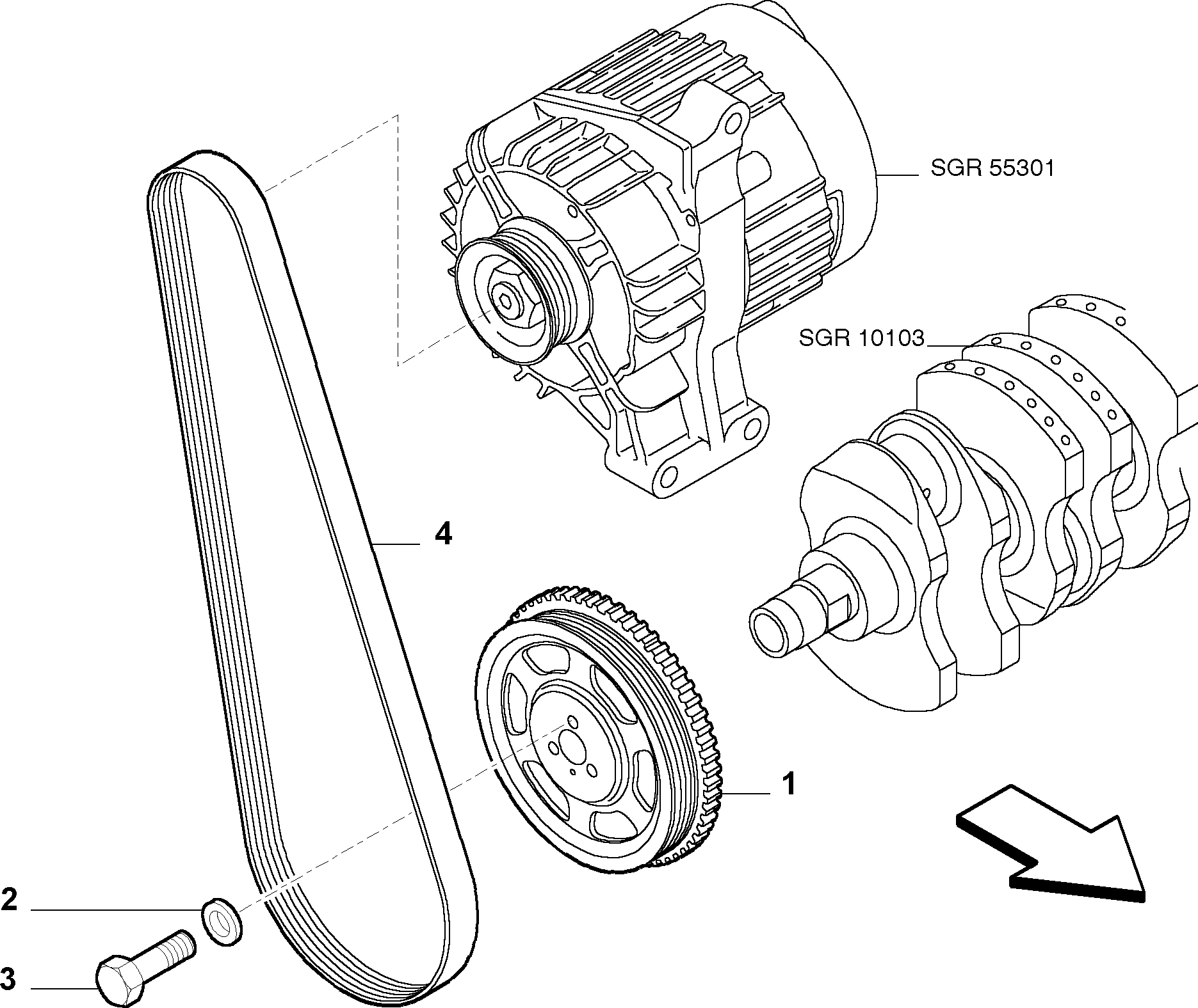 Lancia 55192966 - Puleggia cinghia, Albero a gomiti www.autoricambit.com