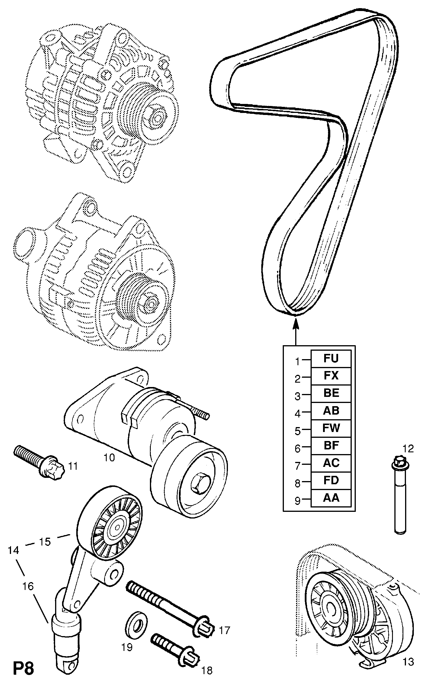 Opel 13 40 548 - Tendicinghia, Cinghia Poly-V www.autoricambit.com