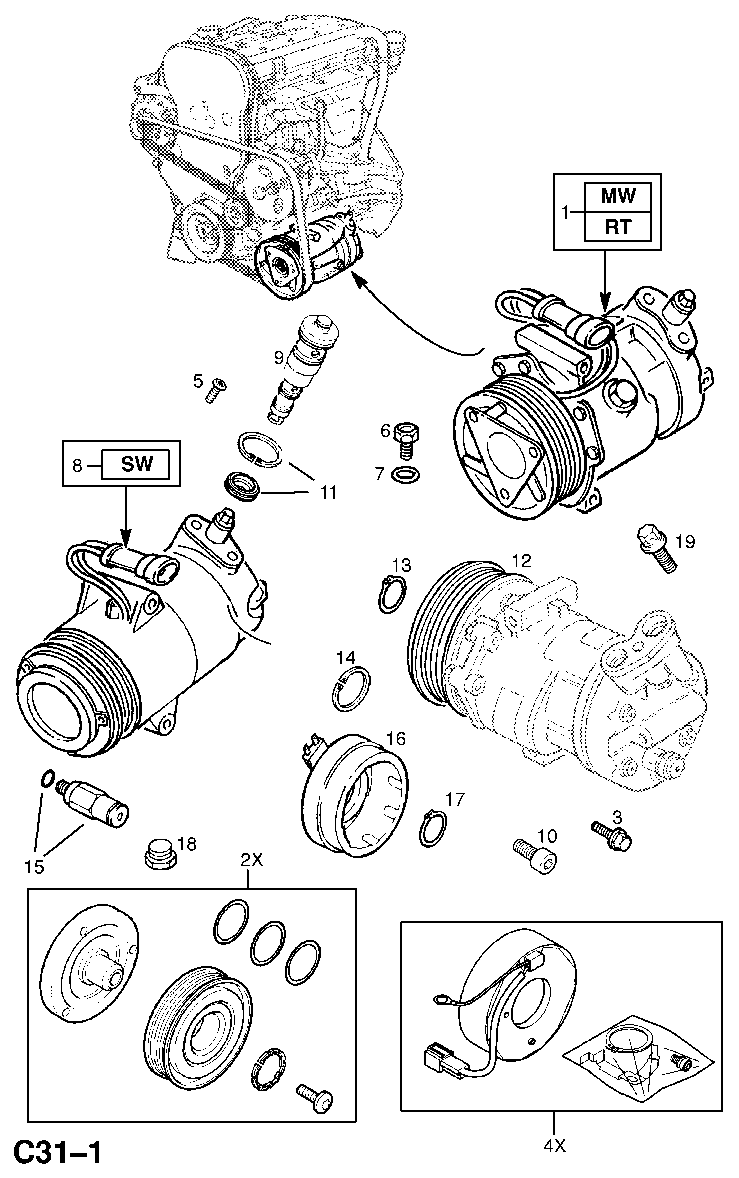 Volvo 6854010 - COMPRESSOR, ASSY., AIR CONDITIONING (IDENT SW) (EXCHANGE PART 93 www.autoricambit.com