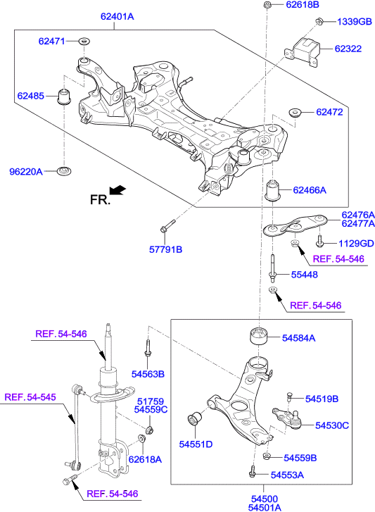 Hyundai 545012W500 - Arm complete - front lower, rh www.autoricambit.com