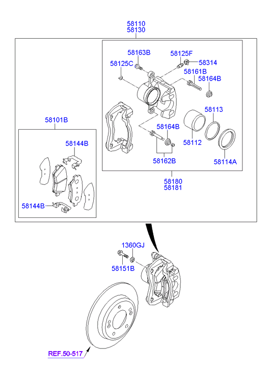 Hyundai 581013XA10 - Kit pastiglie freno, Freno a disco www.autoricambit.com