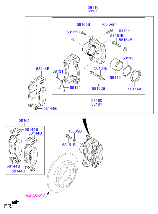 KIA 58101-B4A05 - Kit pastiglie freno, Freno a disco www.autoricambit.com