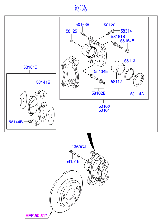 Hyundai 58101-A6A00 - Kit pastiglie freno, Freno a disco www.autoricambit.com