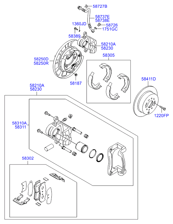 Hyundai 58305-2BA00 - Kit ganasce, Freno stazionamento www.autoricambit.com