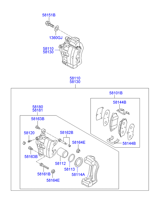 KIA 581012YA00 - Kit pastiglie freno, Freno a disco www.autoricambit.com