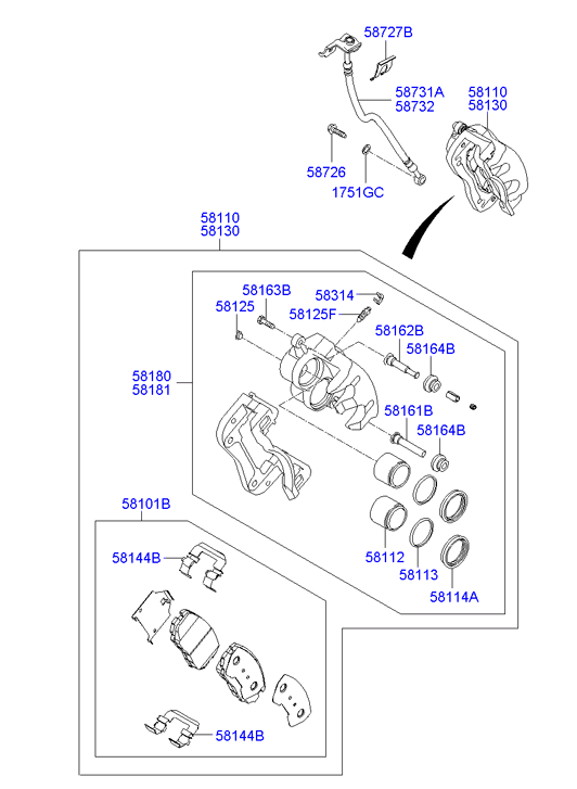 KIA 581444D500 - Kit accessori, Pastiglia freno www.autoricambit.com