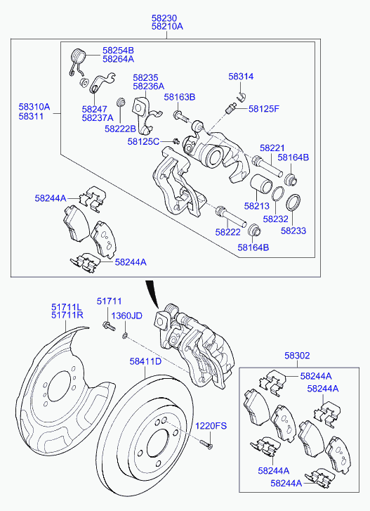 Hyundai 58302B4A30 - Kit pastiglie freno, Freno a disco www.autoricambit.com