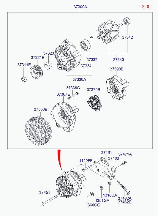 Hyundai 3732137406 - Puleggia cinghia, Alternatore www.autoricambit.com