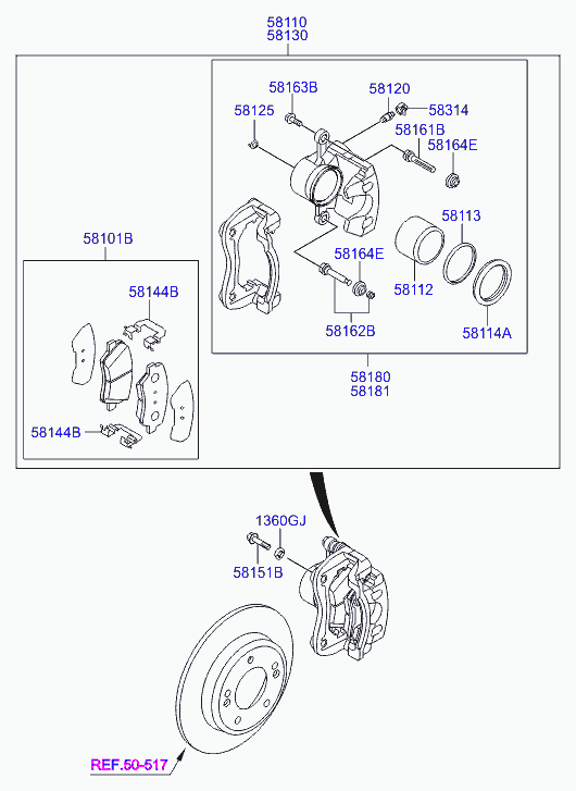 KIA 58101A6A01 - Kit pastiglie freno, Freno a disco www.autoricambit.com