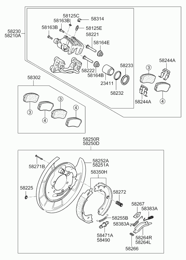 KIA 583504DA00 - Kit ganasce, Freno stazionamento www.autoricambit.com