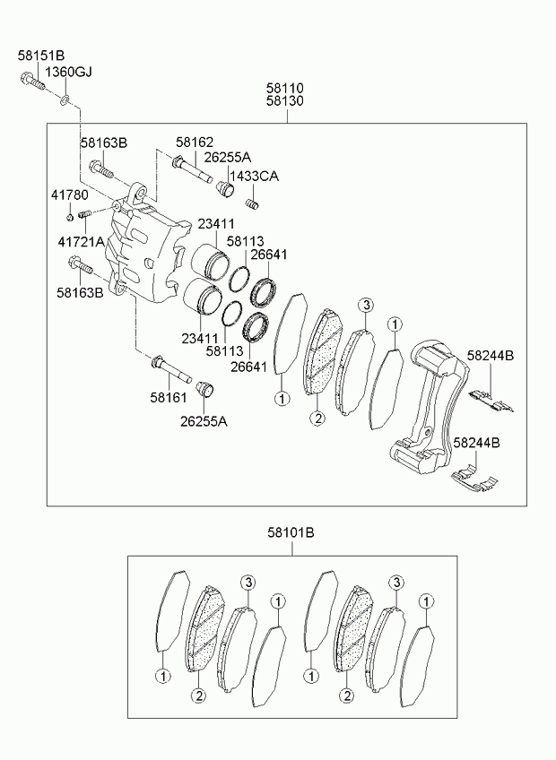 KIA 58101-3EE01 - Kit pastiglie freno, Freno a disco www.autoricambit.com