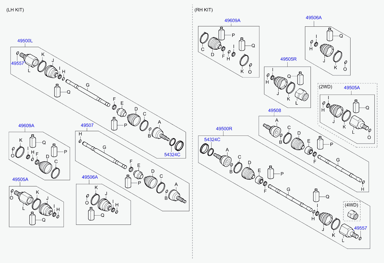 KIA 49500-2Y000 - Kit giunti, Semiasse www.autoricambit.com