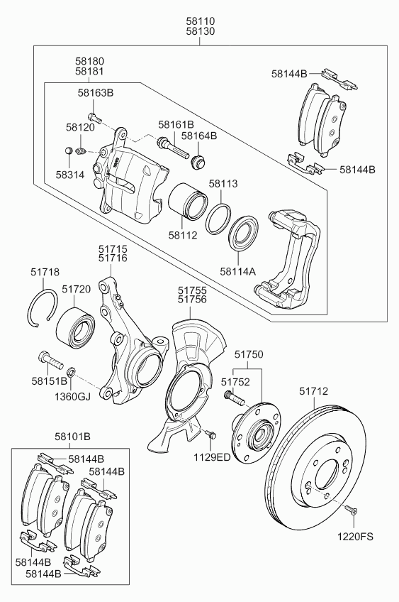 KIA 58101-1PA00 - Kit pastiglie freno, Freno a disco www.autoricambit.com