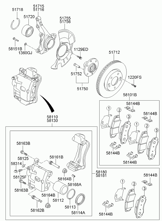 KIA 58101-2KA10 - Kit pastiglie freno, Freno a disco www.autoricambit.com