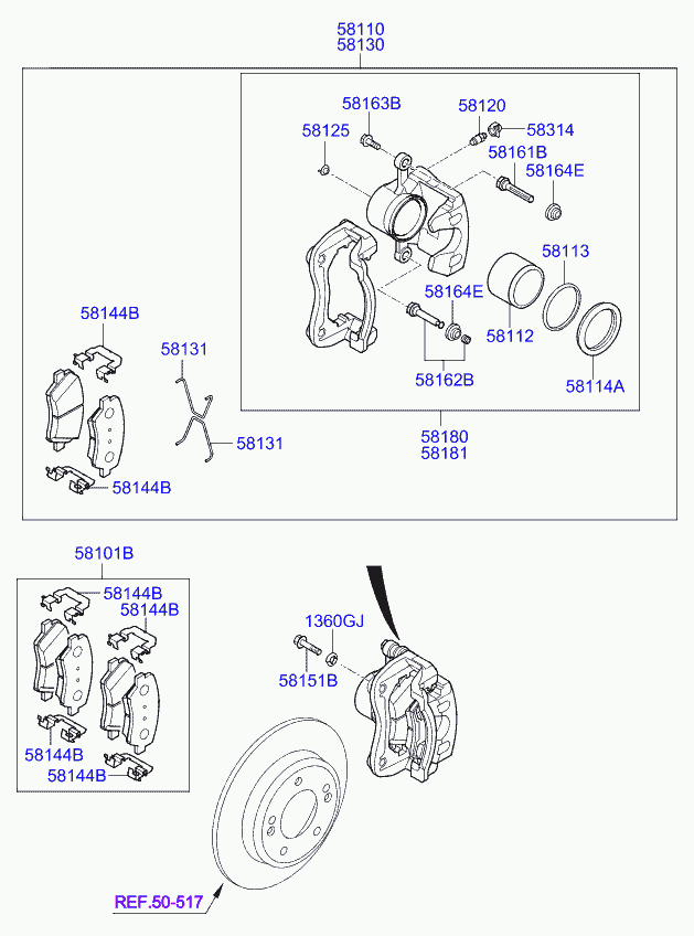 KIA 58101A6A75 - Kit pastiglie freno, Freno a disco www.autoricambit.com