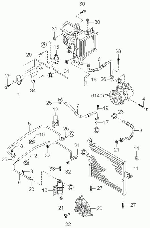 KIA 0K011-61480L - Condensatore, Climatizzatore www.autoricambit.com