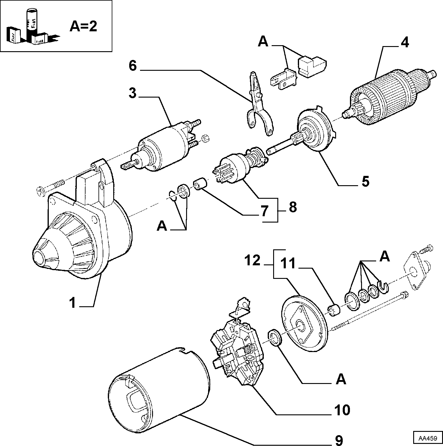 FIAT 9947838 - Pignone, Motorino d'avviamento www.autoricambit.com