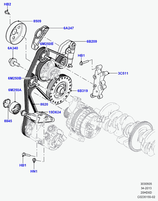 Land Rover LR028879 - Galoppino/Guidacinghia, Cinghia Poly-V www.autoricambit.com