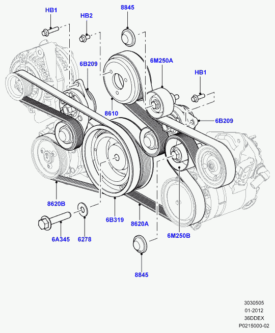 Land Rover PQS500450 - Cinghia Poly-V www.autoricambit.com