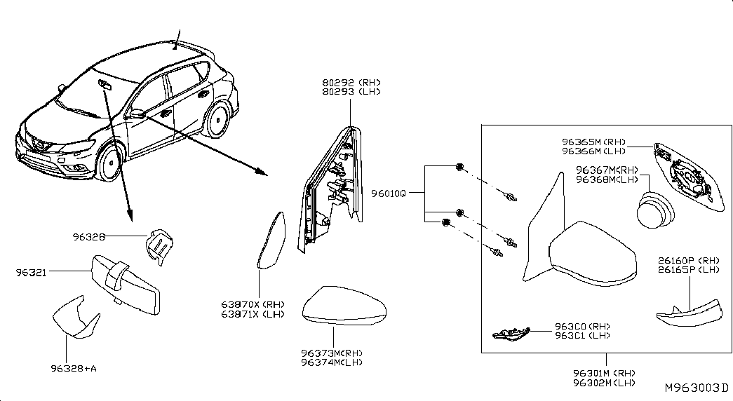 NISSAN 963663ZL0A - Vetro specchio, Specchio esterno www.autoricambit.com