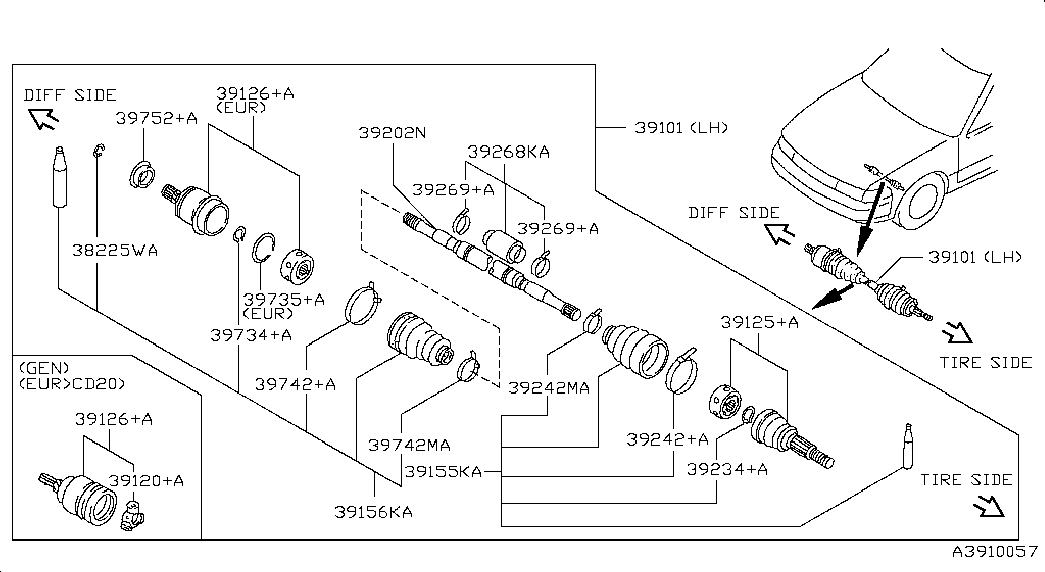 NISSAN 39101-52Y00 - Kit giunti, Semiasse www.autoricambit.com