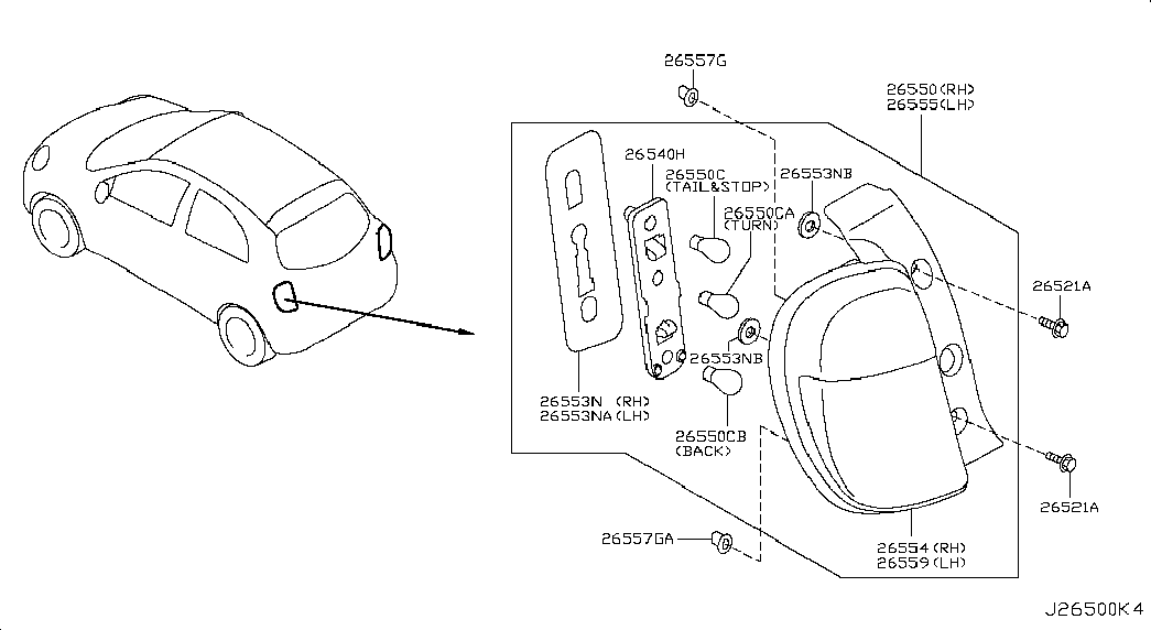 NISSAN 26550-1HA0B - Luce posteriore www.autoricambit.com