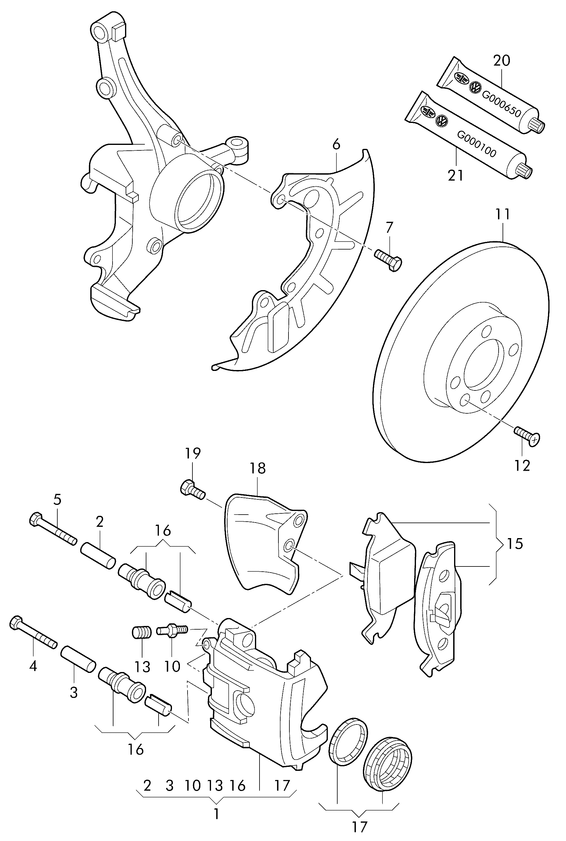 VAG 251 615 219 - Kit manicotti di guida, Pinza freno www.autoricambit.com